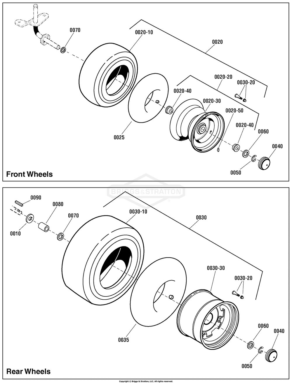 Wheels And Tires Group Diagram and Parts List for 2691085-00 (107250040)(2012) Briggs and Stratton Lawn Tractor